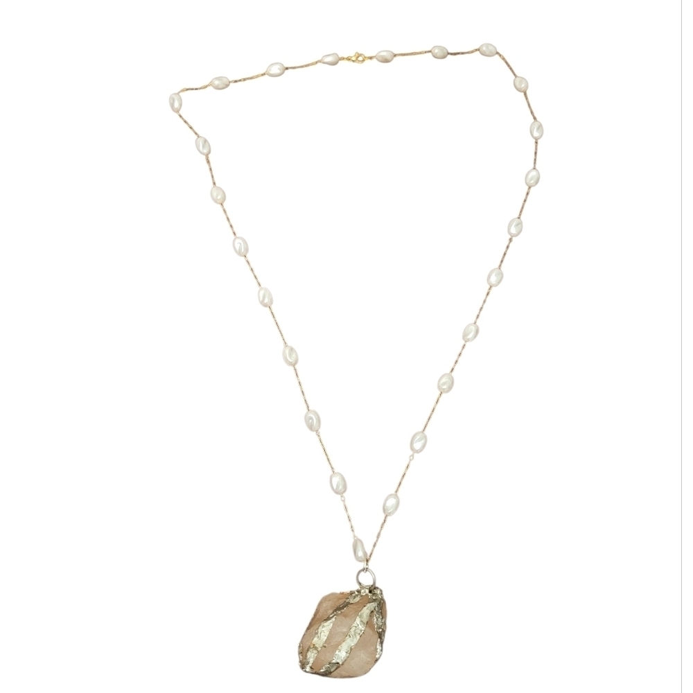 Rose Quartz Rice Pearl Necklace Necklace